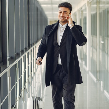 business man on jet bridge